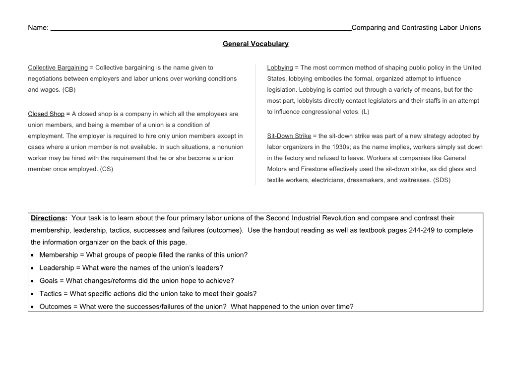 Comparing and Contrasting Labor Unions