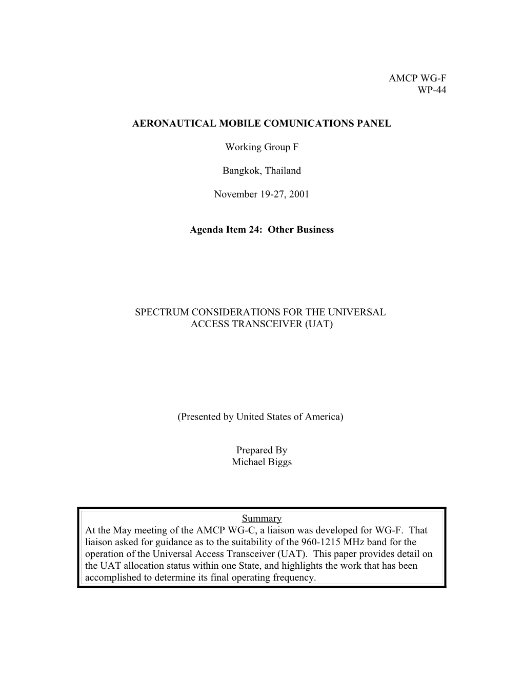 Spectrum Considerations for the Universal Access Transceiver (UAT)