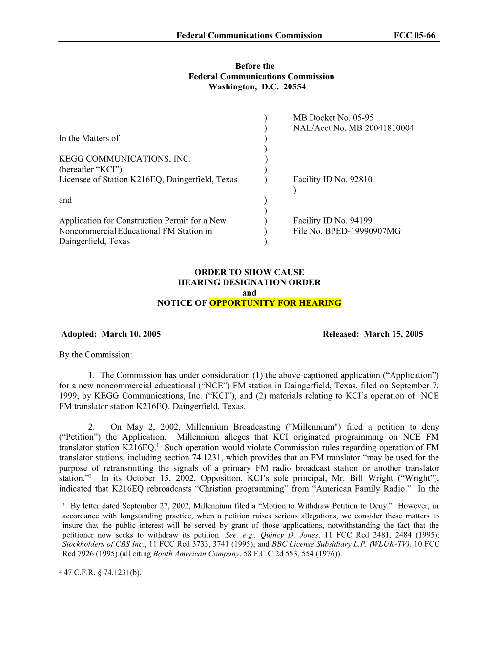 Federal Communications Commissionfcc 05-66