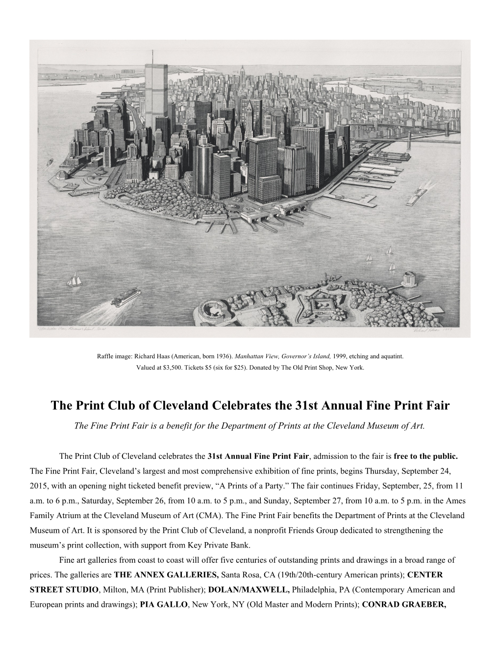 The Print Club of Cleveland Celebrates the 31St Annual Fine Print Fair