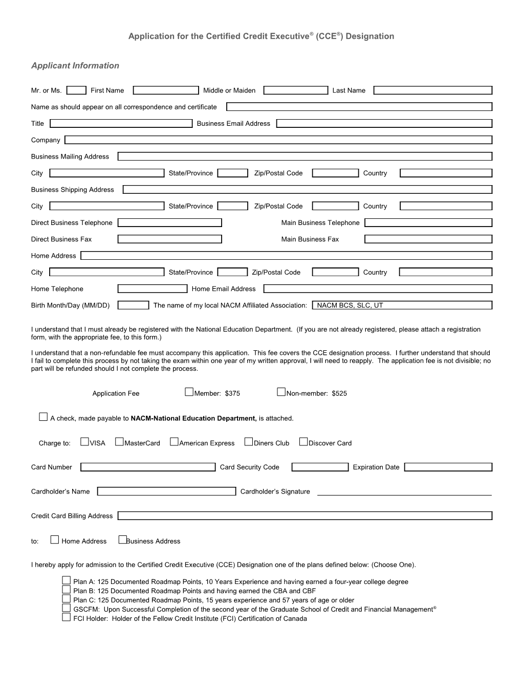 Application for the Credit Business Associate (CBA) Designation