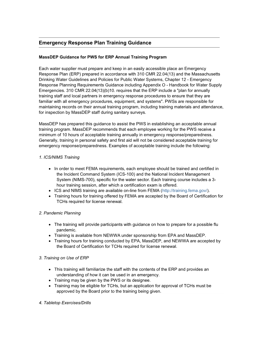 Emergency Response Plan Training Guidance