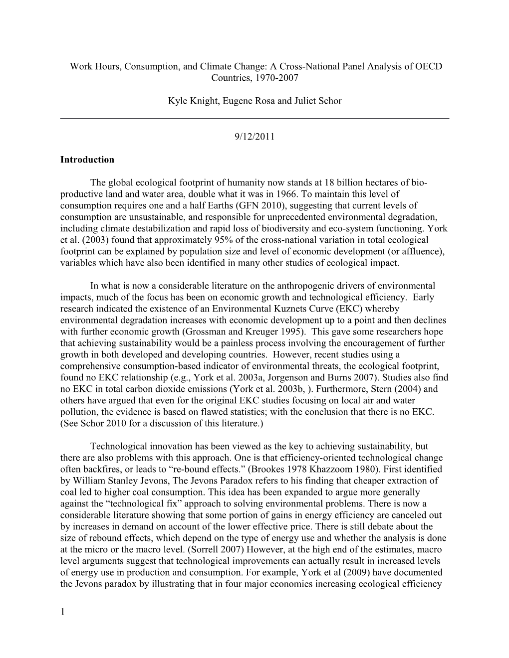 Work Hours, Consumption, and Climate Change: a Cross-National Panel Analysis of OECD Countries