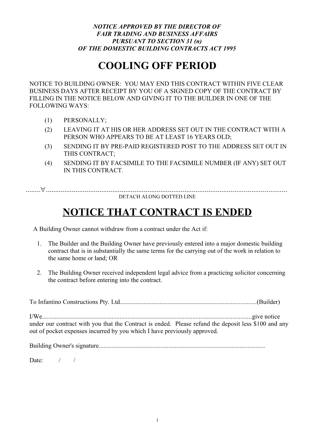Particulars of Contract
