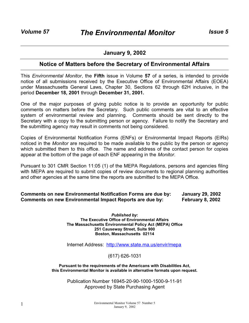 Volume 55 the ENVIRONMENTAL MONITOR Number 5