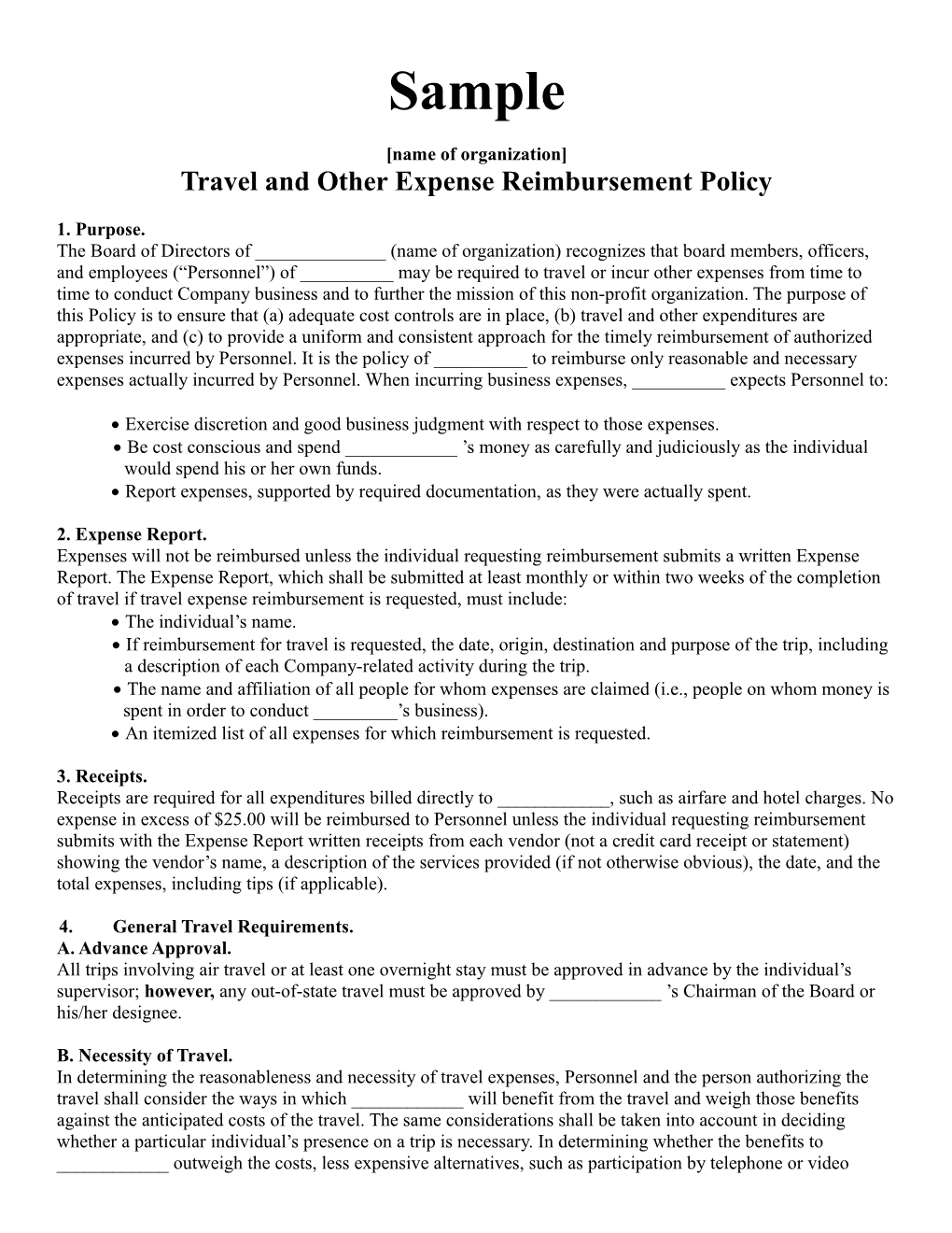 Travel and Other Expense Reimbursement Policy