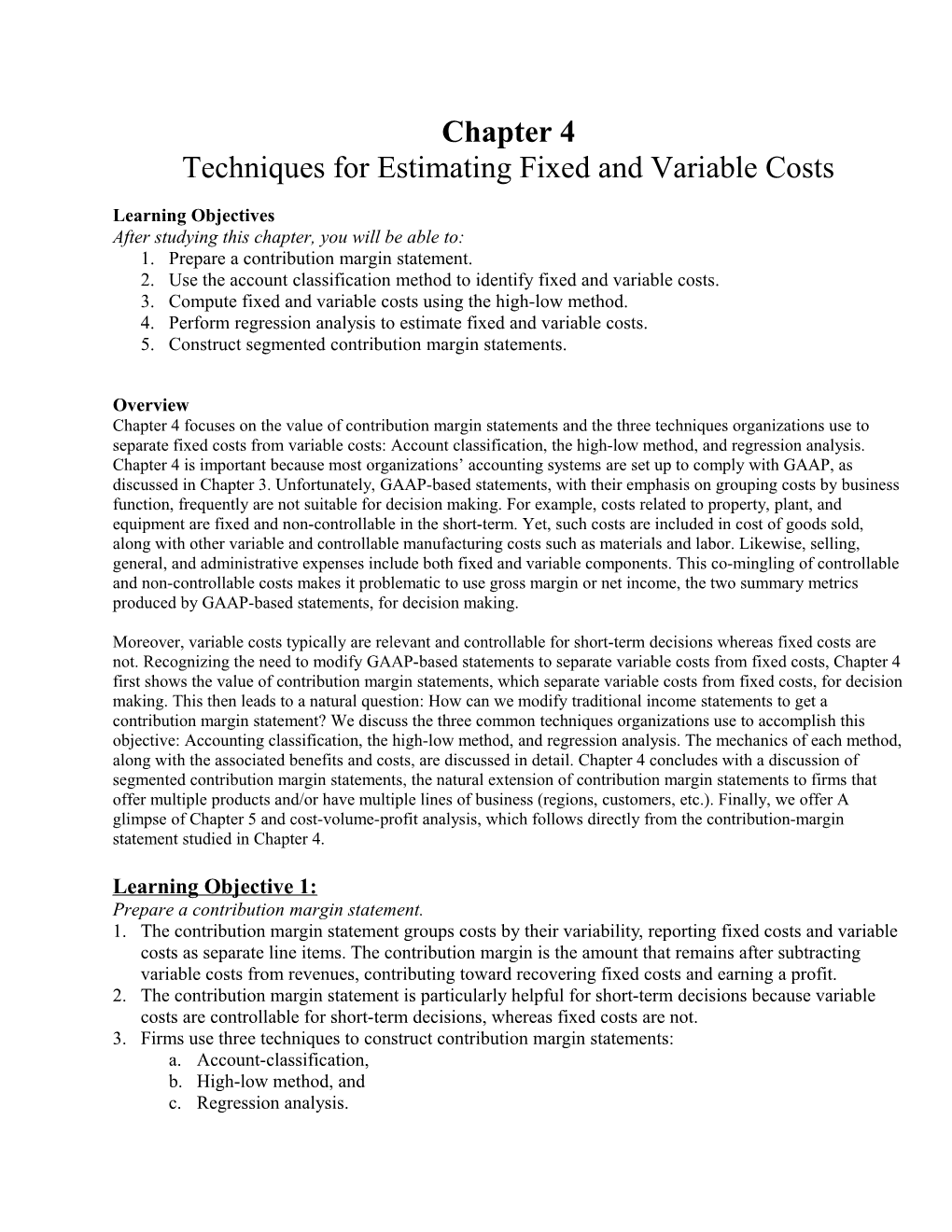 Techniques for Estimating Fixed and Variable Costs