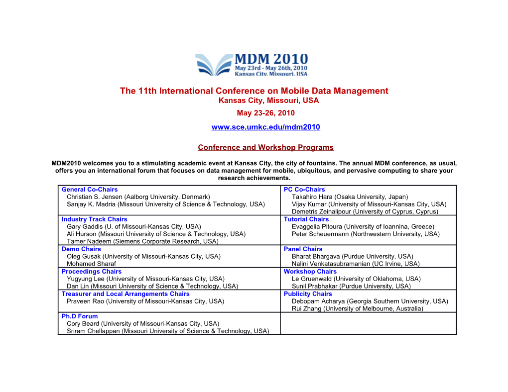 The 11Th International Conference on Mobile Data Management