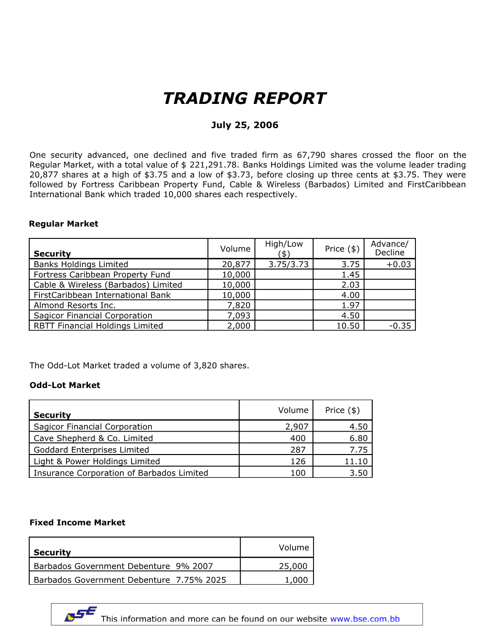 The Odd-Lot Market Traded a Volume of 3,820 Shares