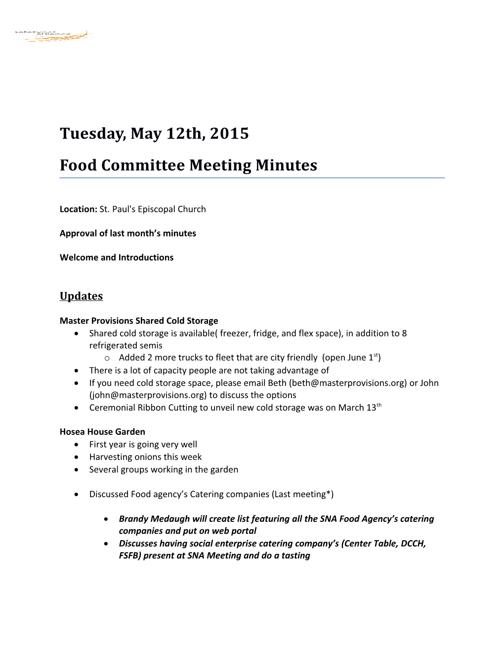 Food Committee Meeting Minutes