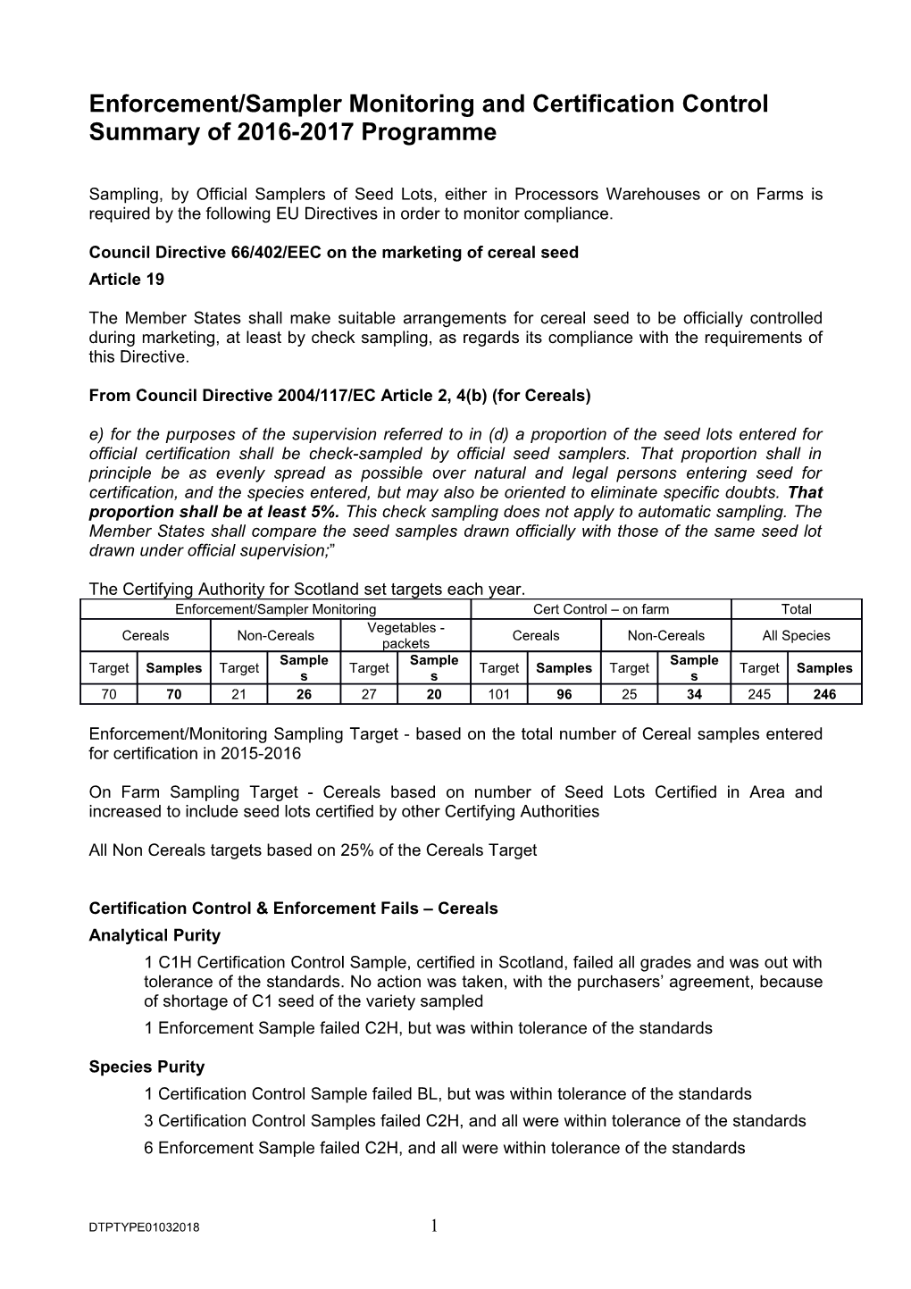 Enforcement/Sampler Monitoring and Certification Control