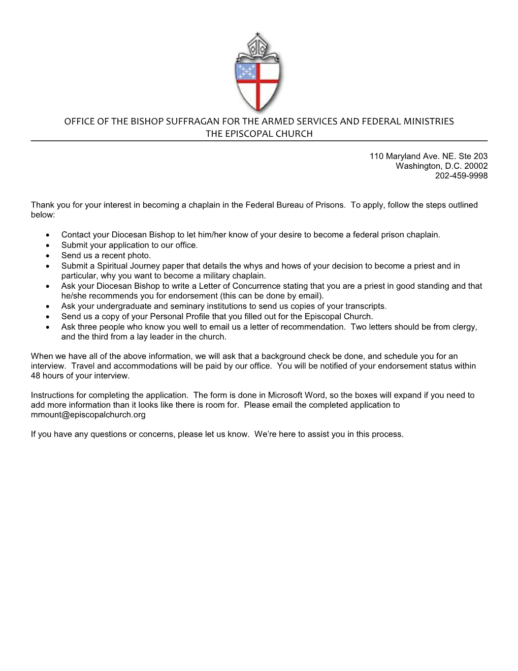 Application for Service As an Armed Forces Chaplain