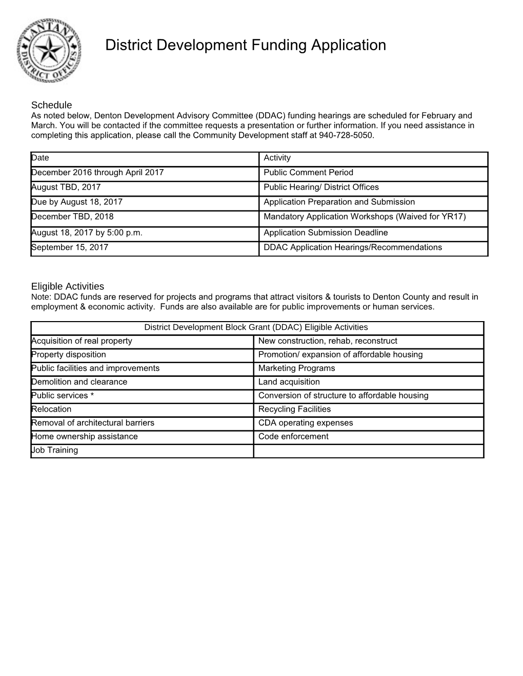 District Development Funding Application