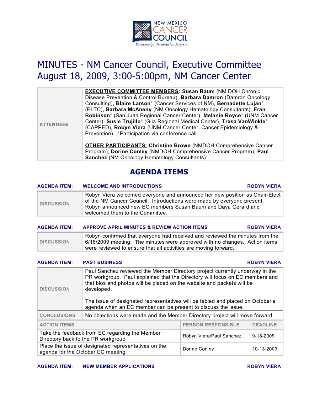 NM Cancer Council Executive Committee
