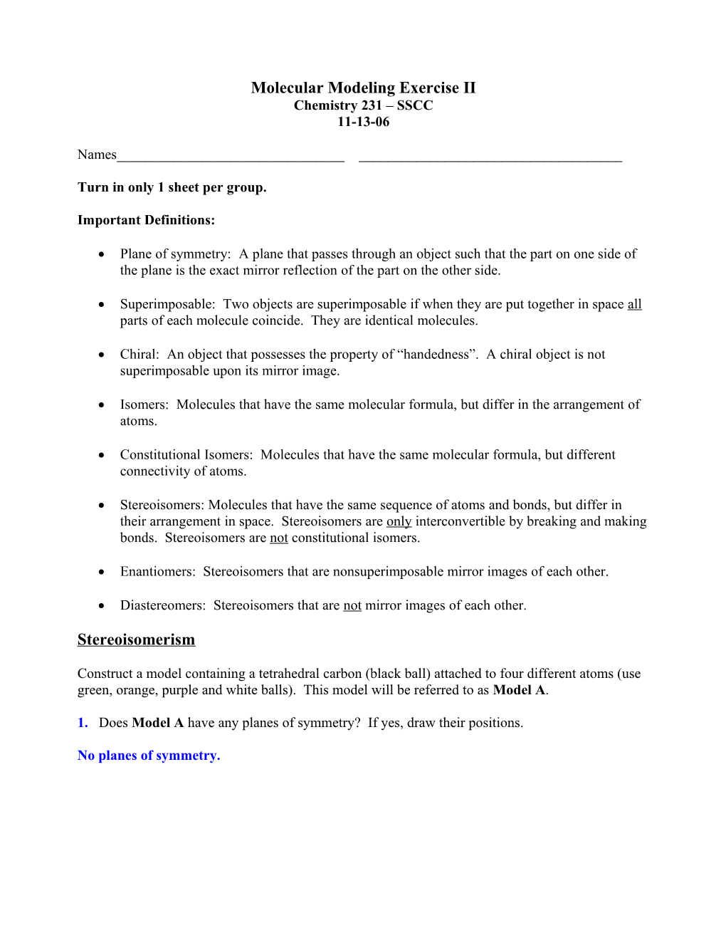 Molecular Modeling Exercise II