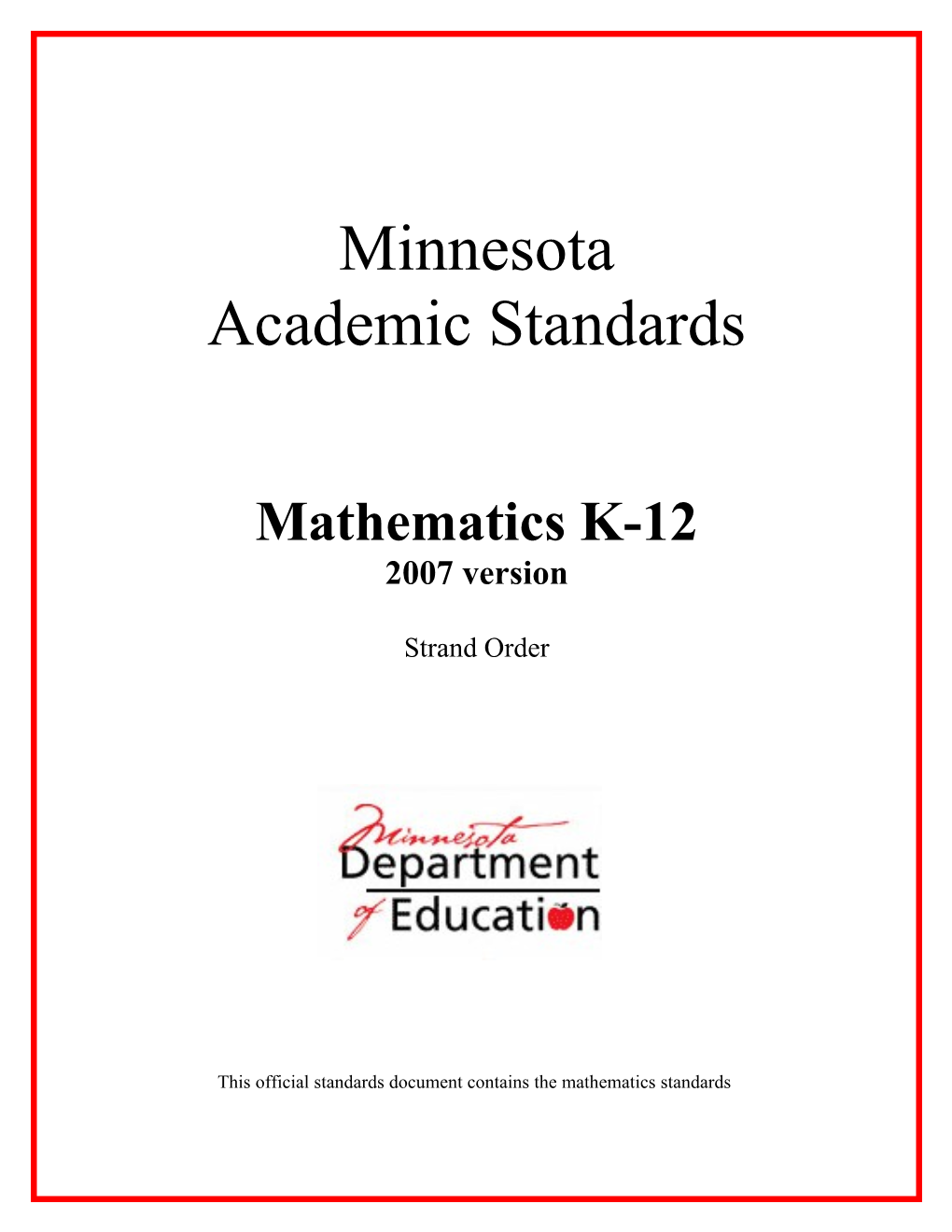 Minnesota K-12 Academic Standards in Mathematics