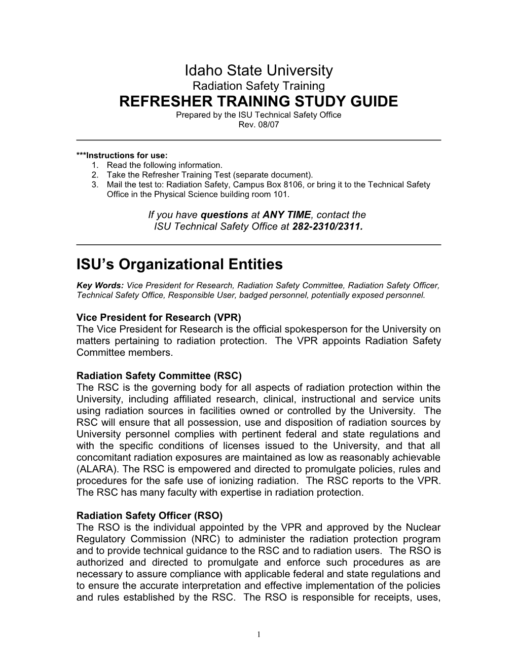 Refresher Training - Radiation Users