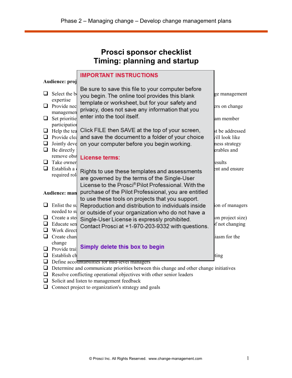 Sponsor Startup Checklist