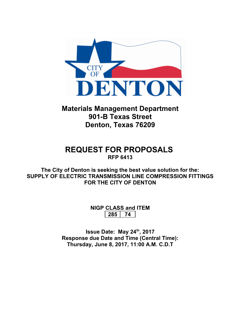 RFP for Supply of Electric Utility Transmission Line Compression Fittings