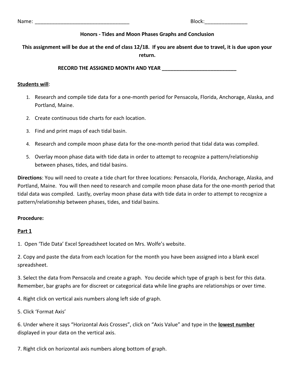 Honors - Tides and Moon Phases Graphs and Conclusion