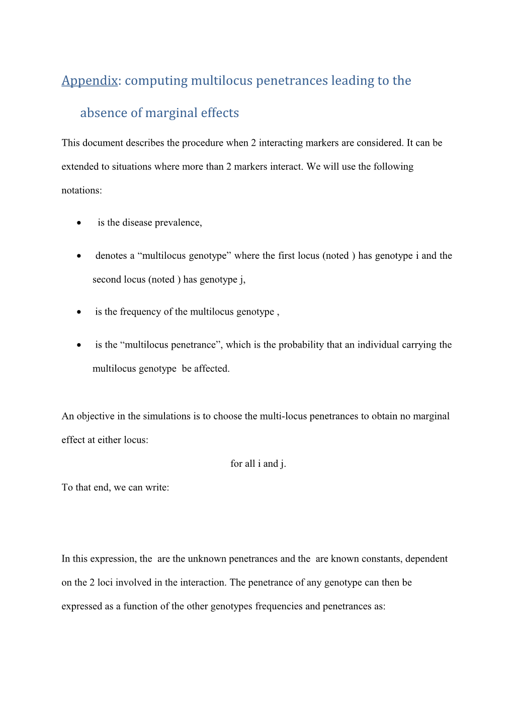 Appendix: Computing Multilocus Penetrances Leading to the Absence of Marginal Effects