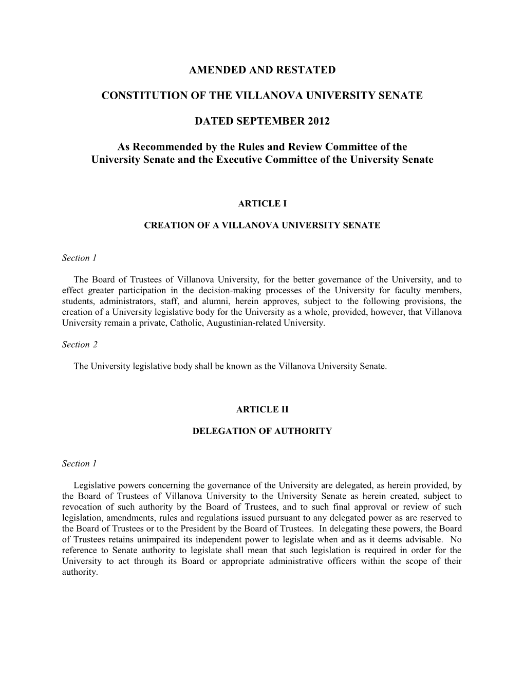 Constitution of the Villanova University Senate