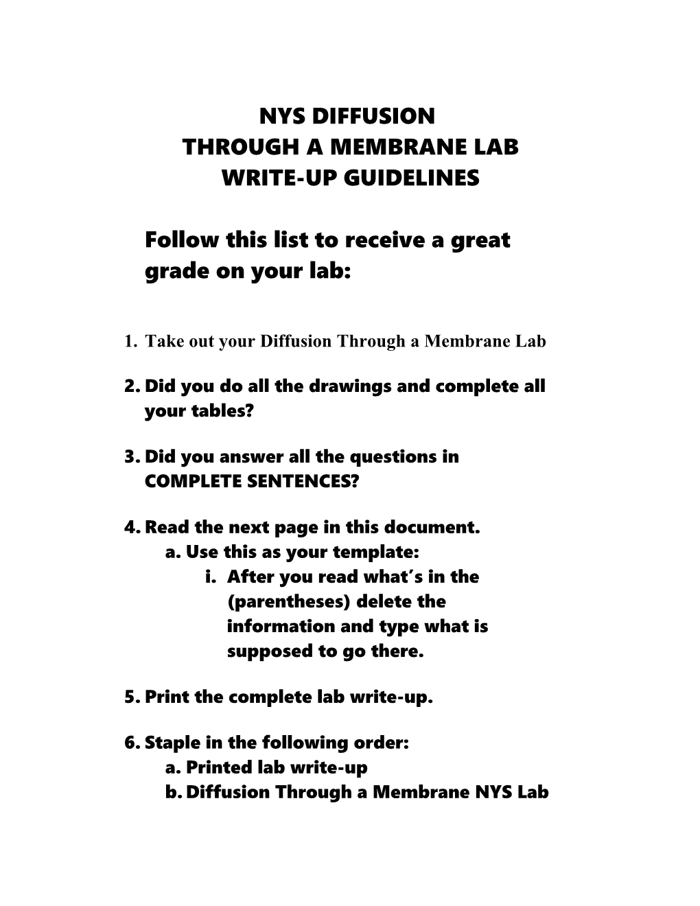 Through a Membrane Lab Write-Up Guidelines