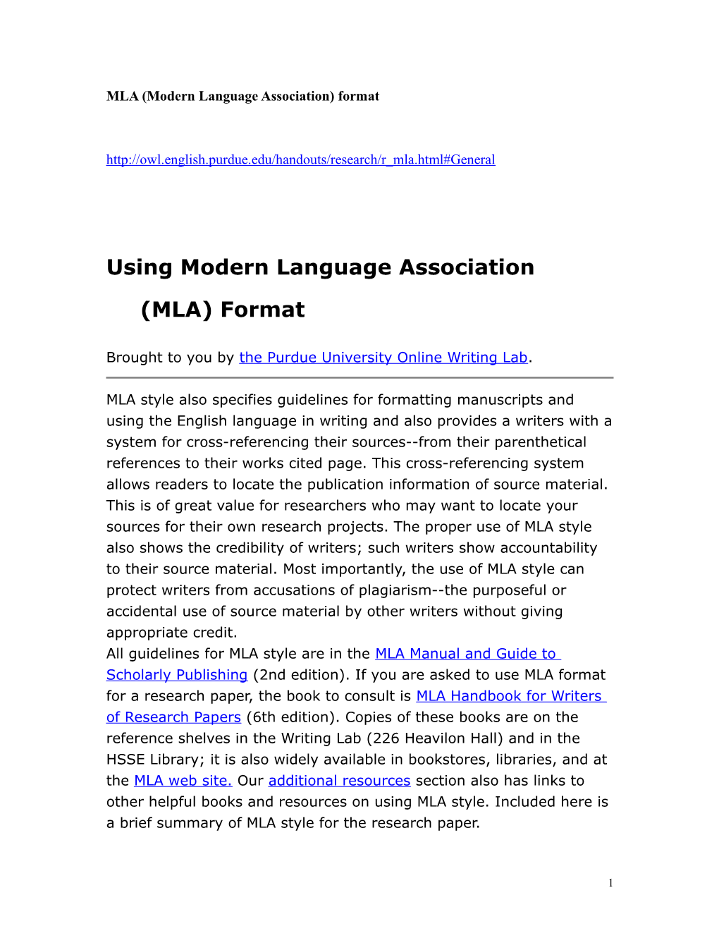 MLA (Modern Language Association) Format