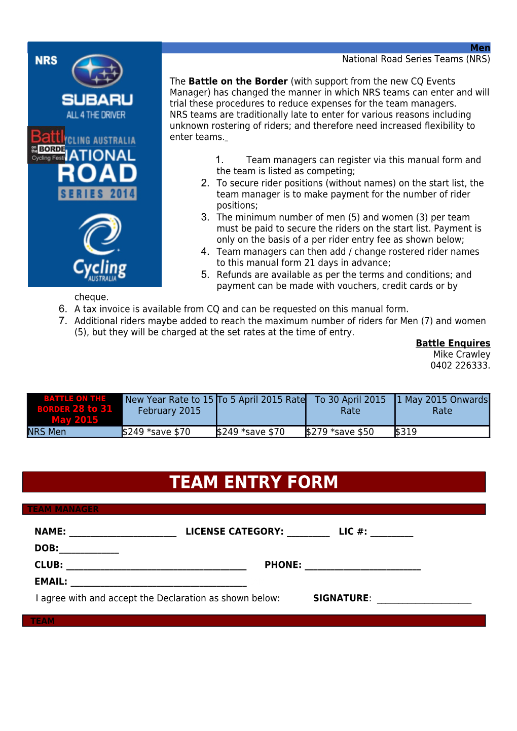 Open Race Entry Form