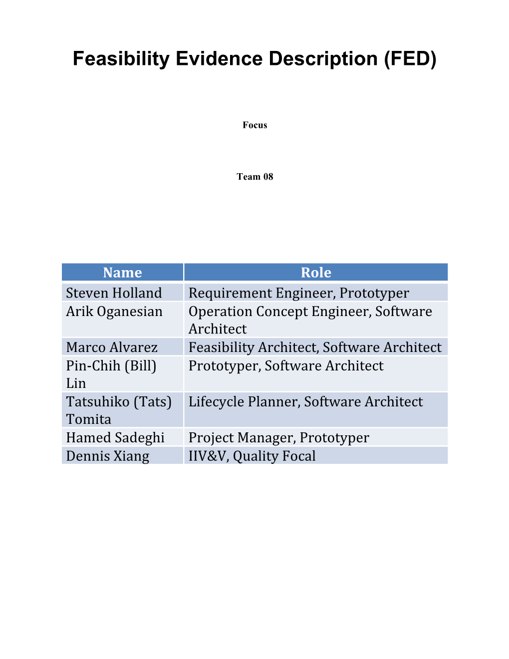 Feasibility Evidence Description (FED) for Architected Agile Templateversion 1.0