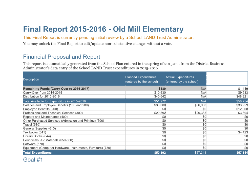 Final Report 2015-2016 - Old Mill Elementary