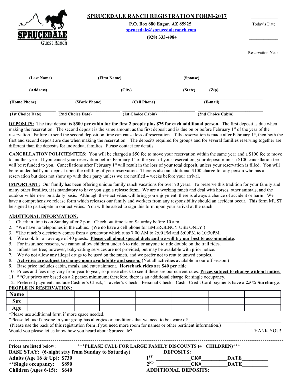 Sprucedale Ranch Registration Form 2007