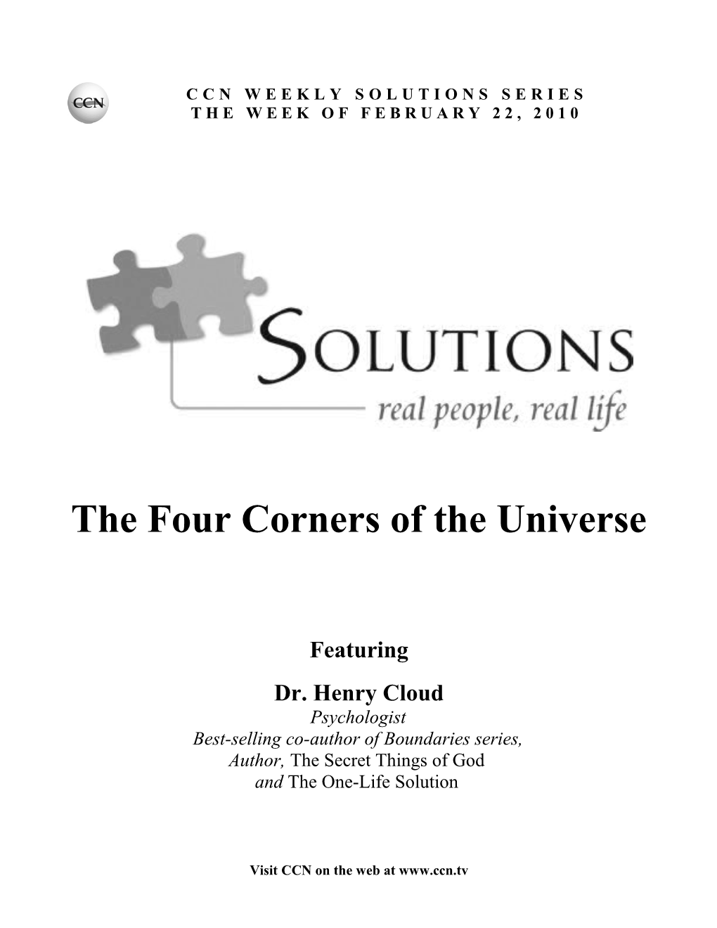 Ccnsolutions: the Four Corners of the Universepage 1