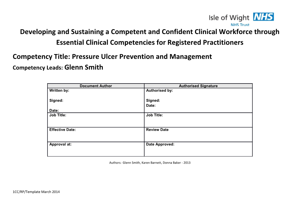 Competency Title:Pressure Ulcer Prevention and Management