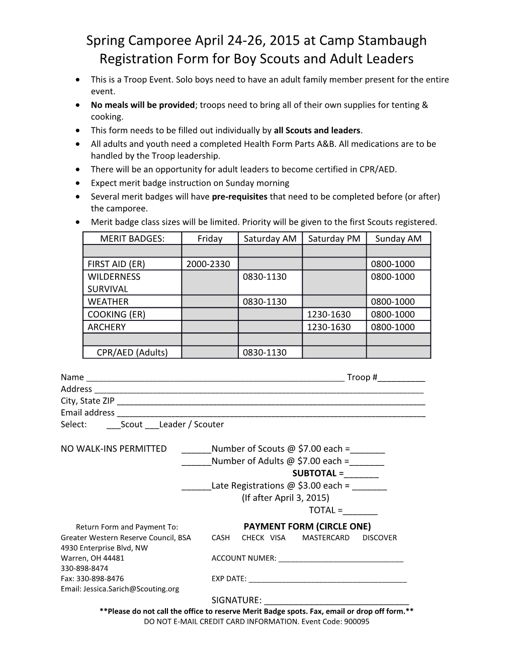 Registration Form for Boy Scouts and Adult Leaders