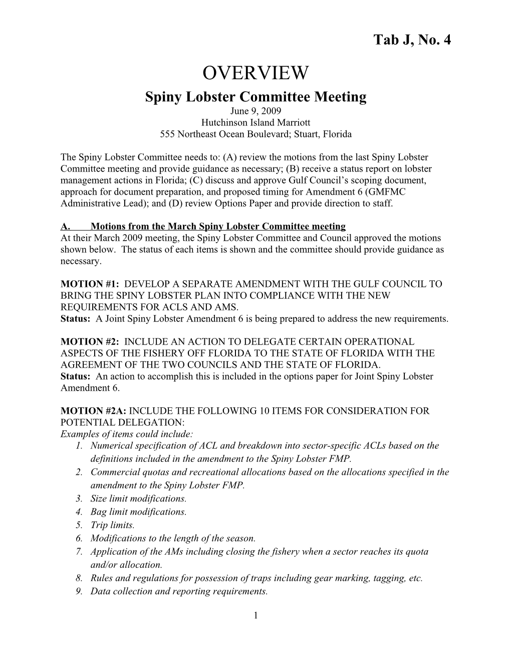 Spiny Lobster Committee Meeting