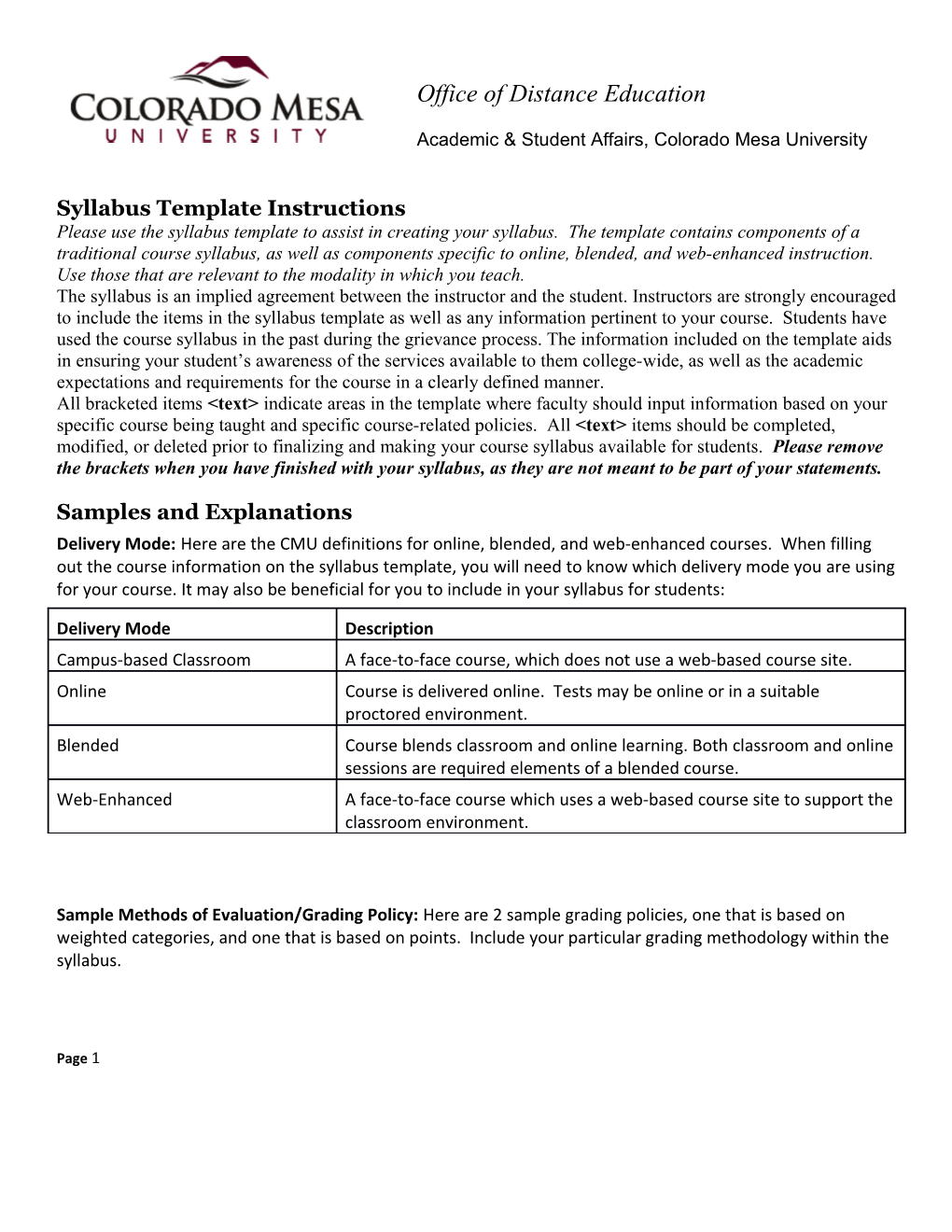 Syllabus Template Instructions