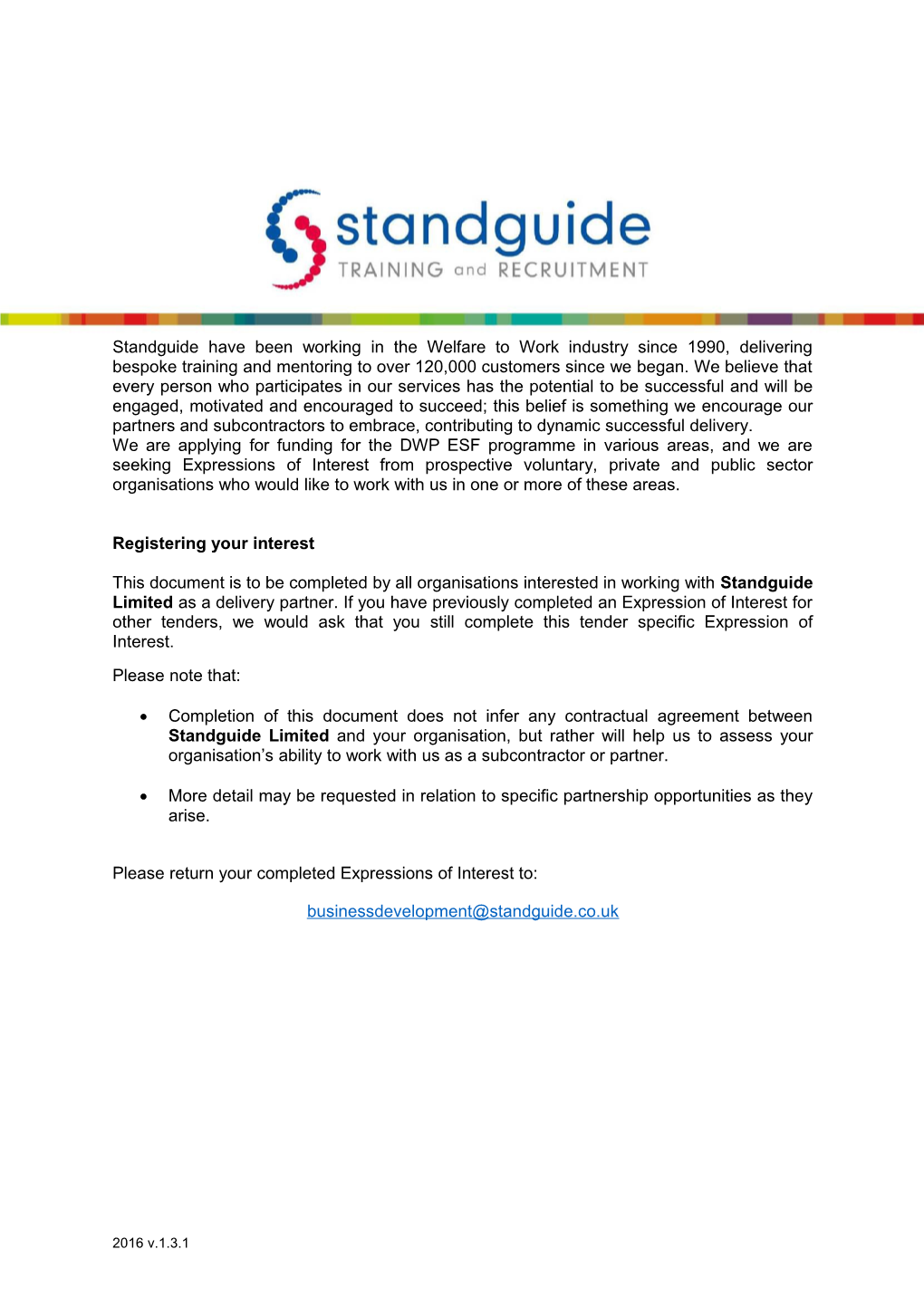 Expression of Interest to Work with Standguide Limited on the DWP European Social Fund