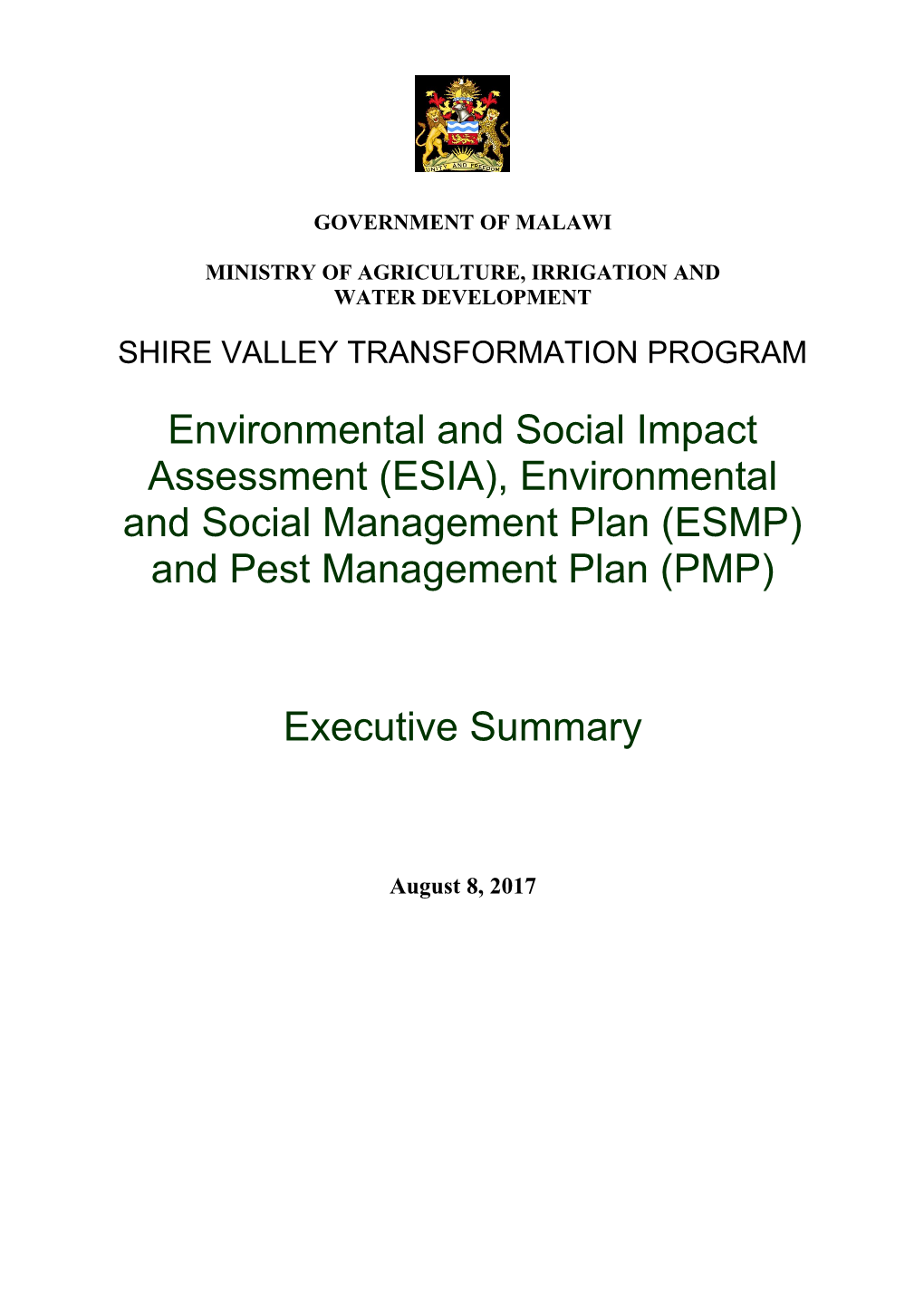 Malawi - Shire Valley Transformation Program - Environmental and Social Impact Assessment