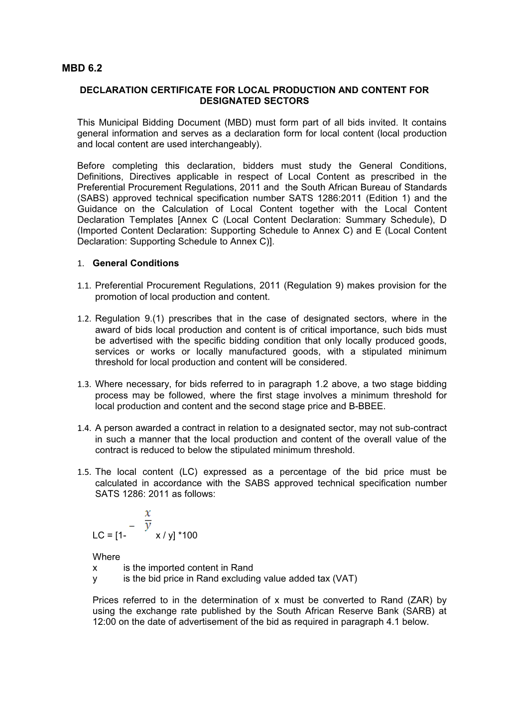 Declaration Certificate for Local Production and Content for Designated Sectors