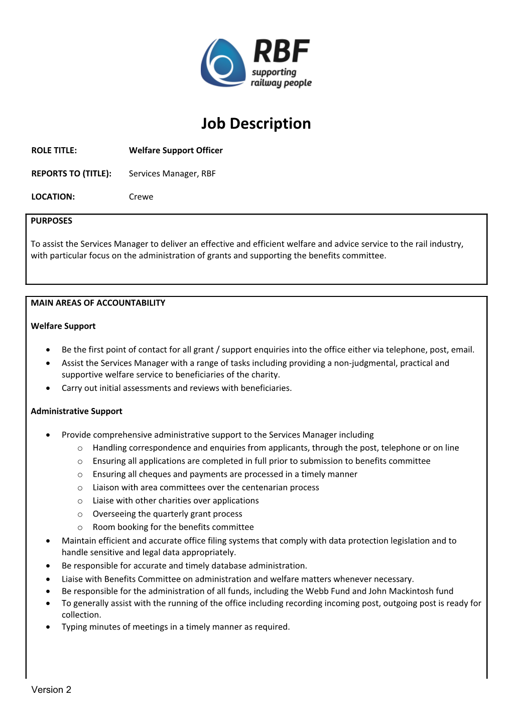 ROLE TITLE: Welfare Support Officer