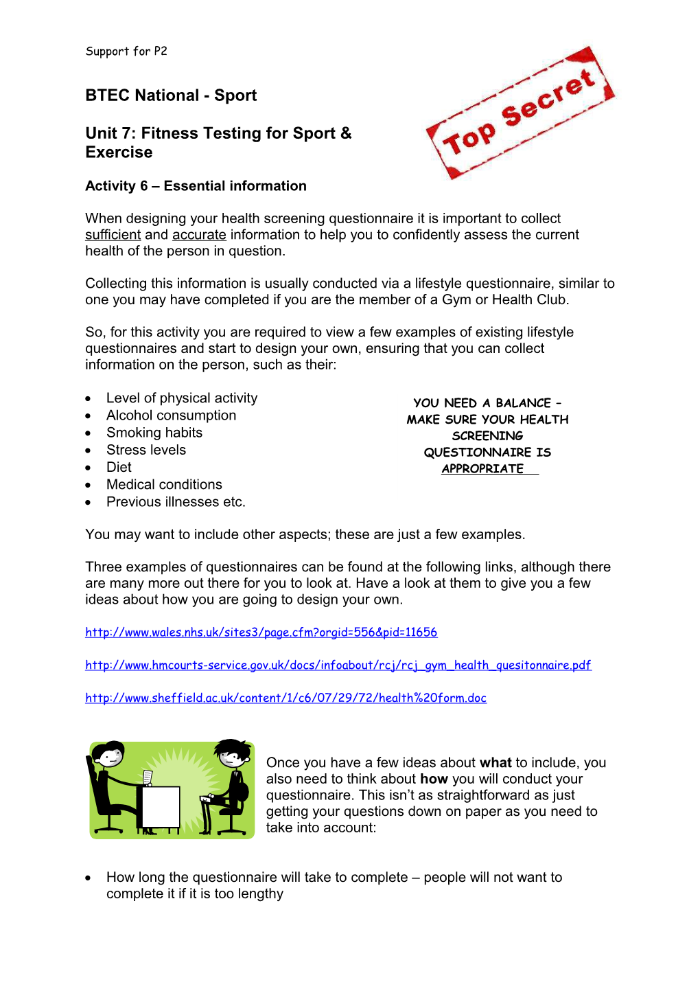 Unit 7: Fitness Testing for Sport & Exercise