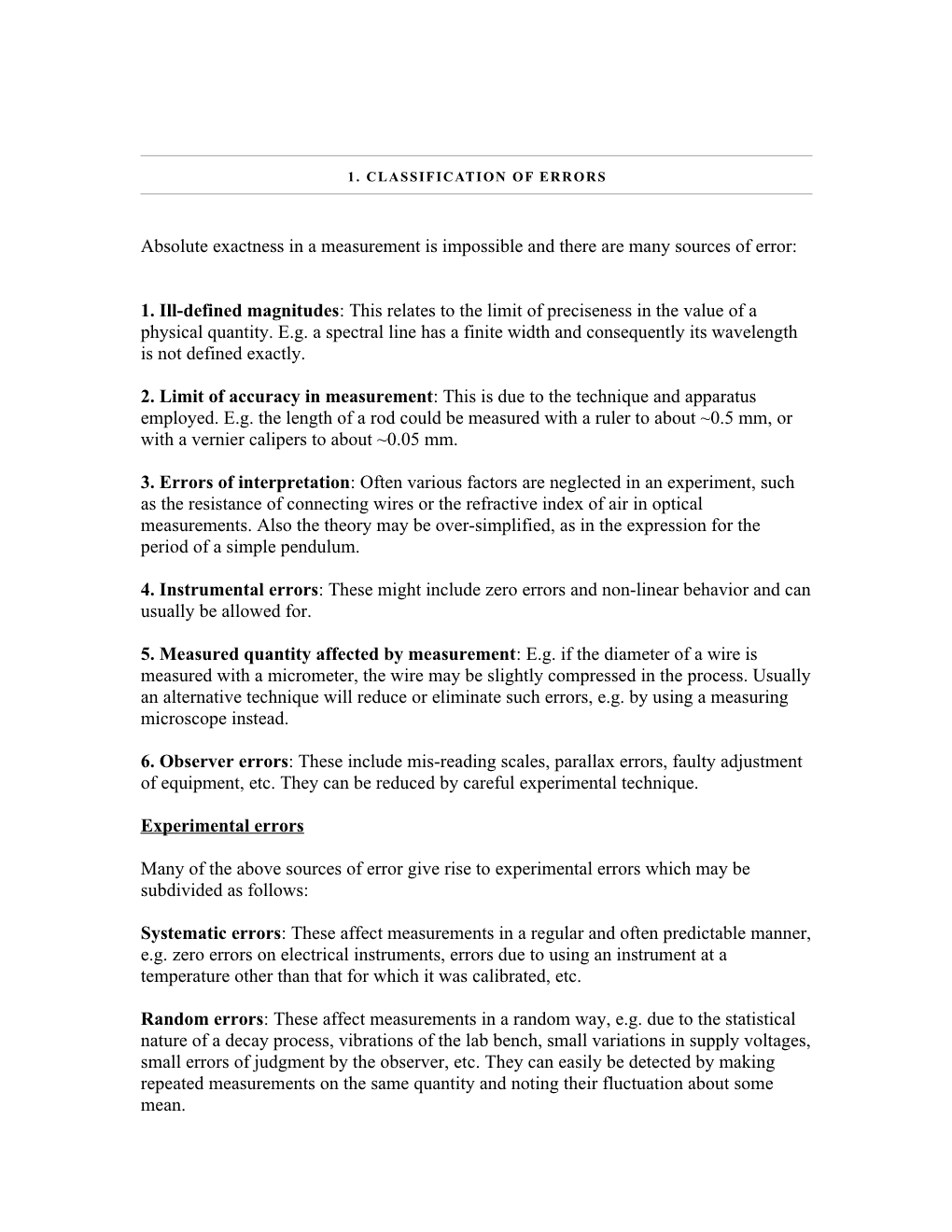 1. Classification of Errors