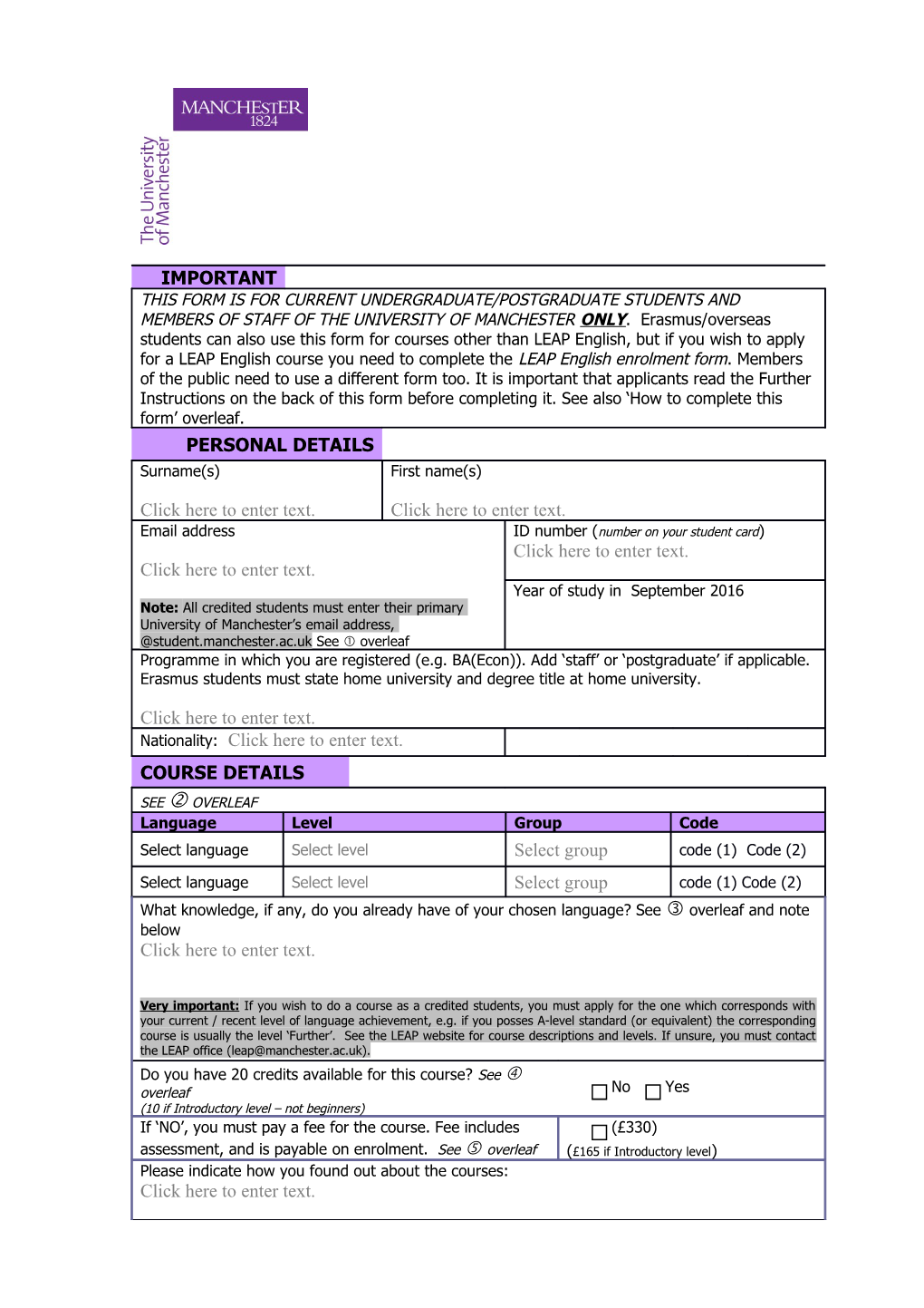 Leap 2016/17 Enrolment Form Further Information