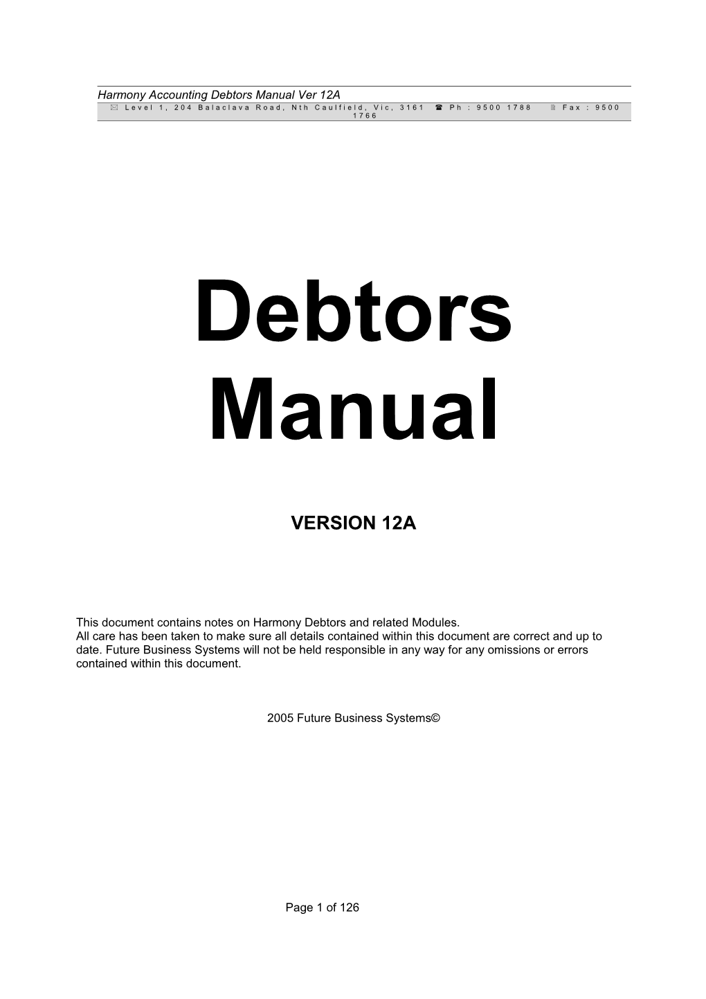 Harmony Accounting Debtors Manual Ver 12A