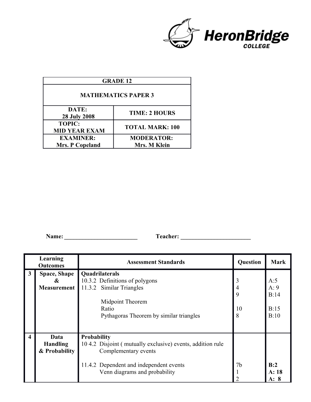 SECTION A: KNOWLEDGE & ROUTINE PROCEDURES50 Marks