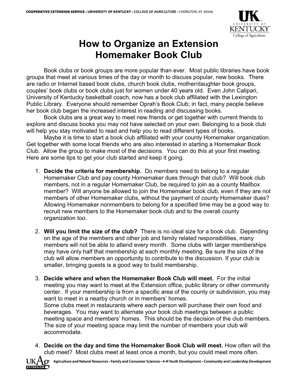 How to Organizean Extension Homemaker Book Club
