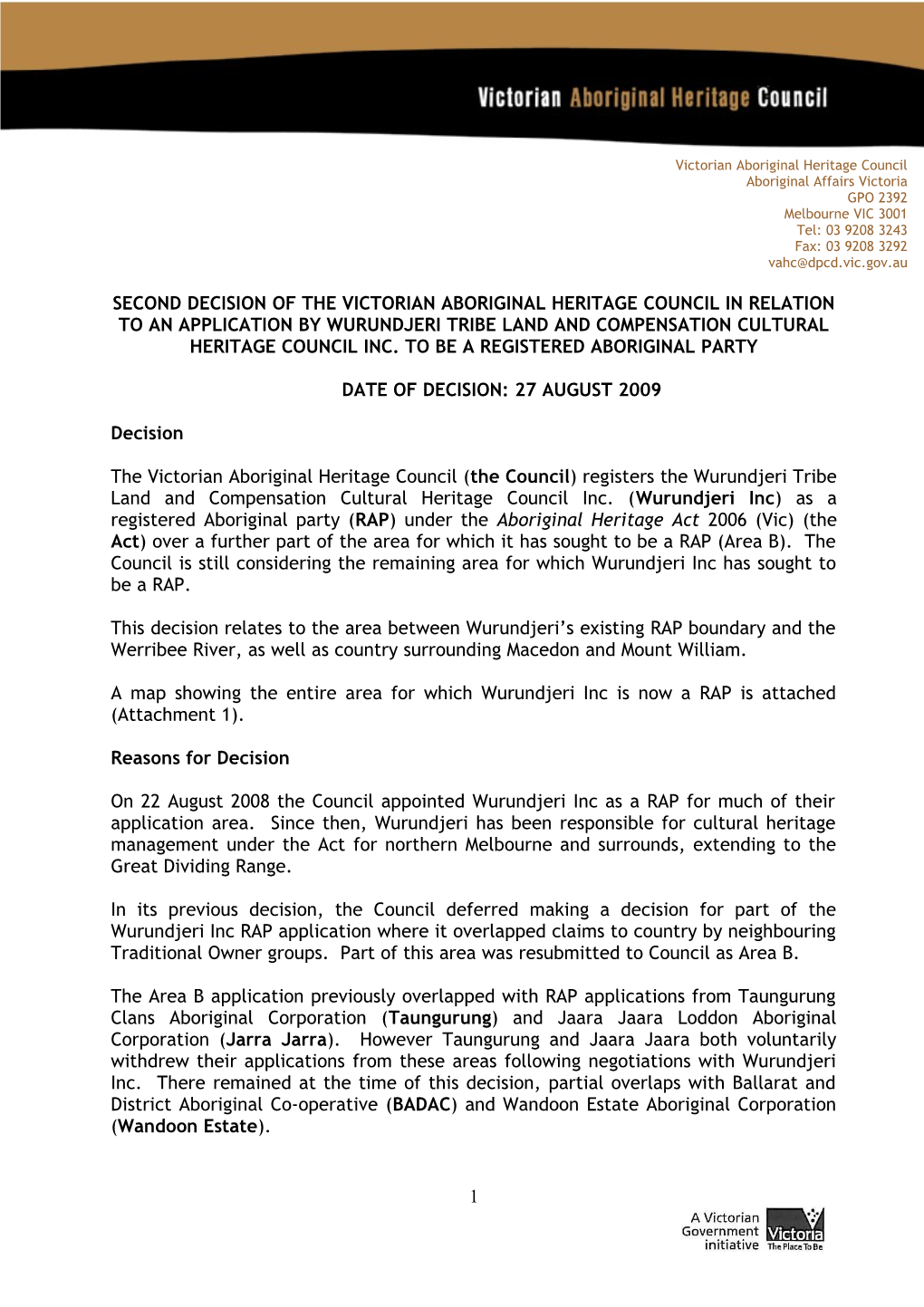 Seconddecision of the Victorian Aboriginal Heritage Council in Relation to Anapplication