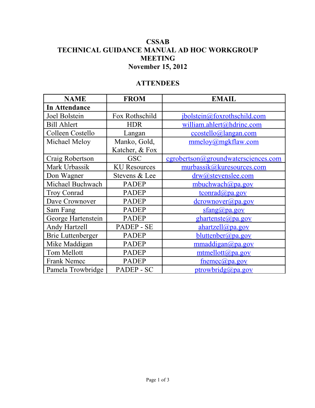 Technical Guidance Manualad Hoc Workgroup Meeting