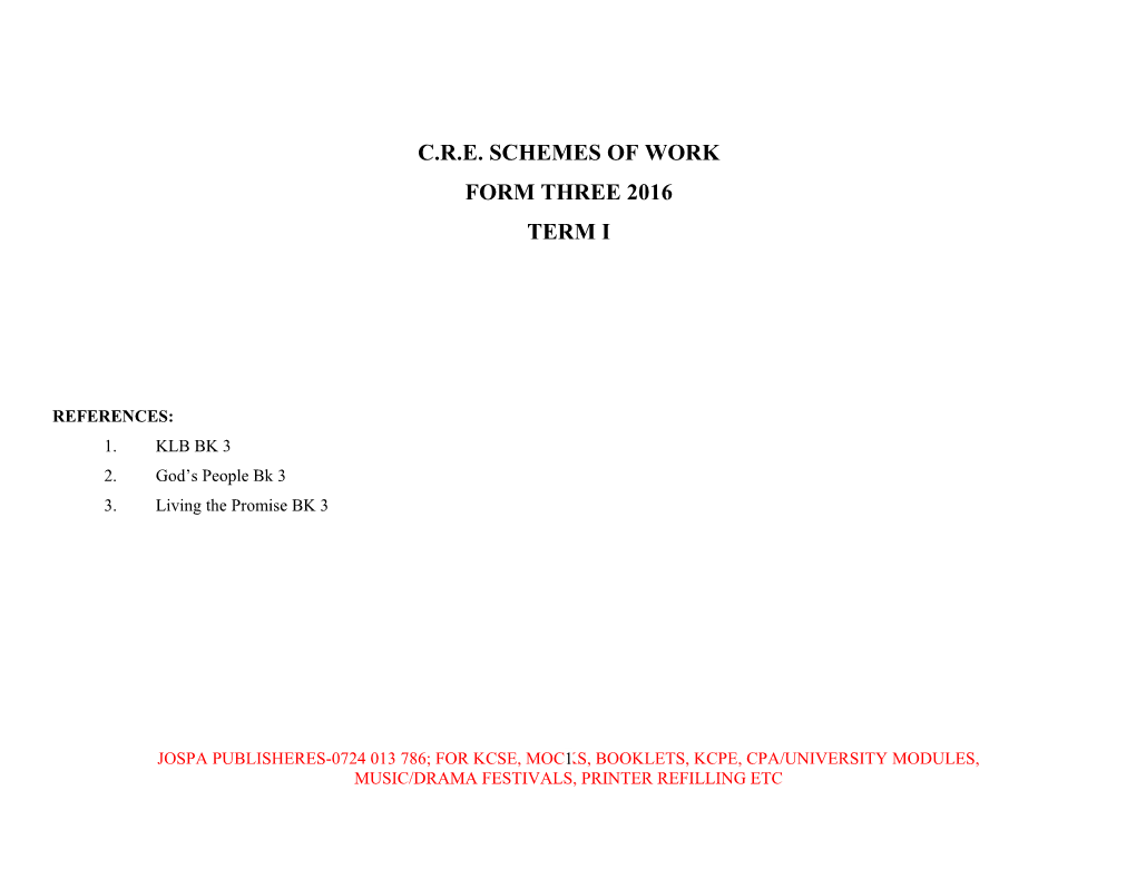 C.R.E. Schemes of Work